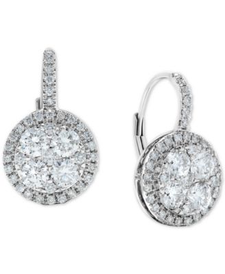 Macy's Brand - Diamond Halo Cluster Leverback Earrings (1-1/2 ct. t.w.) in 14k White Gold