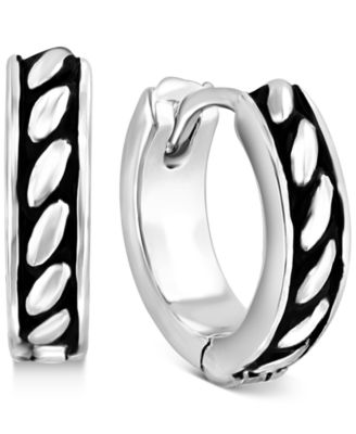 EFFY Collection - Men's Worn-Look Small Huggie Hoop Earrings in Sterling Silver, 3/4"