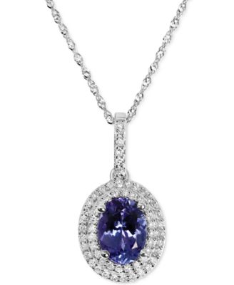 Macy's Brand - Tanzanite (1-1/4 ct. t.w.) & Diamond (1/5 ct. t.w.) Oval Halo Pendant Necklace in 14k White Gold, 16" + 2" extender