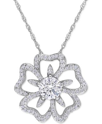 Macy's - Lab-Created Moissanite Openwork Flower 18" Pendant Necklace (1-1/10 ct. t.w.) in Sterling Silver