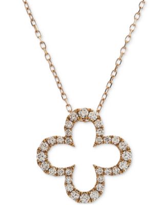 Macy's Brand - Diamond Clover 18" Pendant Necklace (1/3 ct. t.w.) in 14k Rose Gold