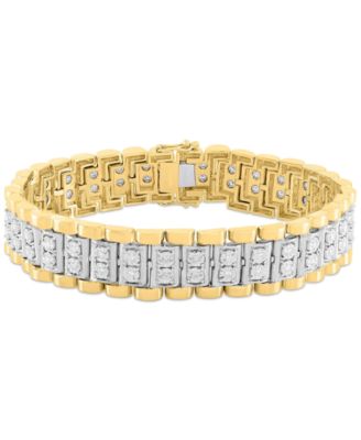 Macy's Brand - Men's Diamond Link Bracelet (1 ct. t.w.) in Sterling Silver & 14k Gold-Plate