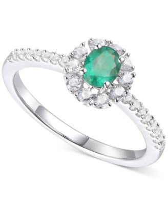Macy's Brand - Emerald (1/3 ct. t.w.) & Diamond (1/3 ct. t.w.) Halo Ring in Sterling Silver (Also in Sapphire & Ruby)
