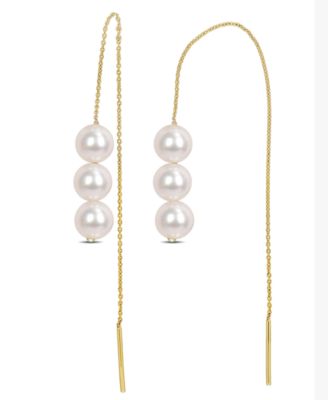 Macy's - Cultured Freshwater Pearl (6 - 6-1/2mm) Threader Earrings in 10k Gold