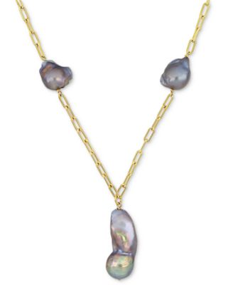 Macy's - Gray Cultured Freshwater Baroque Pearl (13 & 35mm) 20" Pendant Necklace in 18k Gold-Plated Sterling Silver