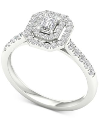 Macy's Brand - Diamond Emerald-Cut Double Halo Engagement Ring (1/2 ct. t.w.) in 14k White Gold