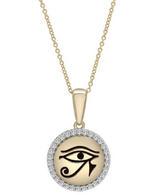 Wrapped - Diamond Eye of Horus Medallion Pendant Necklace (1/4 ct. t.w.) in 14k Gold-Plated Sterling Silver 10k Gold, 16" + 2" extender, Created for Macy's