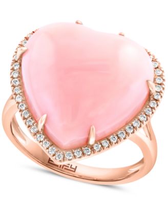 EFFY Collection - Pink Opal (10-9/10 ct. t.w.) & Diamond (1/5 ct. t.w.) Heart Ring in 14k Rose Gold