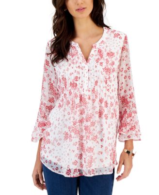 Charter Club - Petite Printed Ruffled Blouse