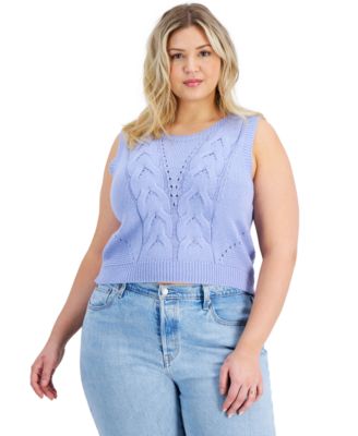 FULL CIRCLE TRENDS - Trendy Plus Size Cropped Novelty Cable-Front Sweater Vest