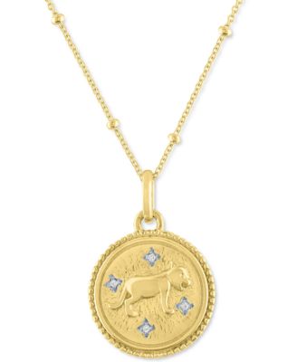 Macy's Brand - Diamond Accent Chinese Zodiac Disc 18" Pendant Necklace in 14k Gold-Plated Sterling Silver