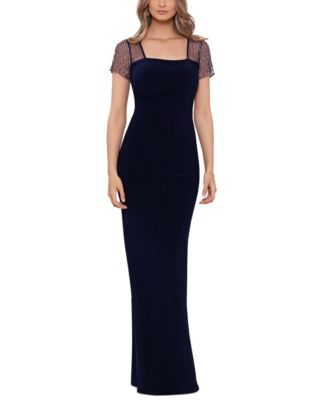 Betsy & Adam - Petite Short Sleeve Mesh Gown