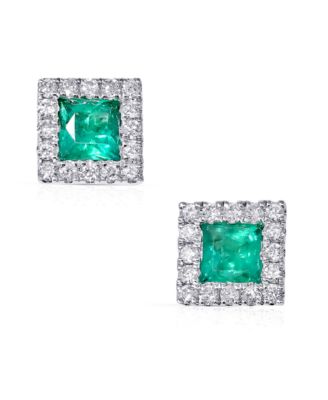 Macy's Brand - Emerald (1/2 ct. tw.) & Diamond (1/4 ct. t.w.) Square Halo Stud Earrings in 14k White Gold