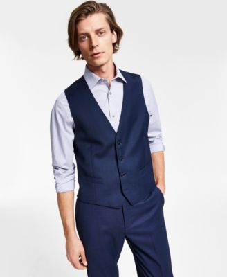 Calvin Klein - Men's Slim-Fit Stretch Blue/Charcoal Birdseye Suit Vest