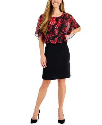Connected - Printed Popover-Cape A-Line Dress