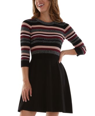 BCX - Juniors' Striped Fit & Flare Sweater Dress