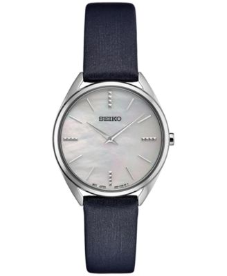 Seiko - Women's Essentials Blue Leather Strap Watch 32mm