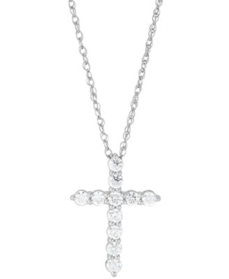Grown With Love - Lab Grown Diamond Cross Pendant Necklace (1 ct. t.w.) in 14k White Gold, 16" + 2" extender