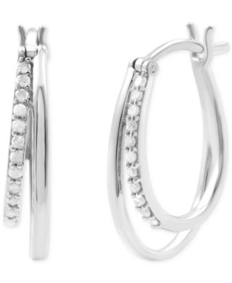 Marsala - Diamond & Polished Double Oval Hoop Earrings (1/4 ct. t.w.) in Sterling Silver