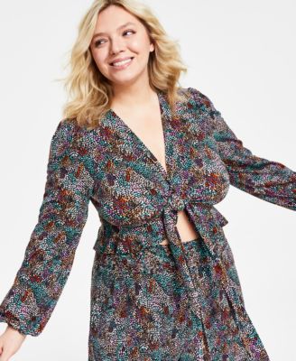 Bar III - Women's Tie-Front Cropped Long-Sleeve Top