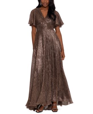 Betsy & Adam - Women's V-Neck Flutter-Sleeve Metallic Dress
