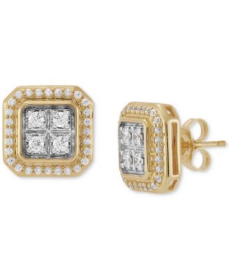 Grown With Love - Men's Lab Grown Diamond Halo Square Cluster Stud Earrings (1/2 ct. t.w.) in 10k Gold