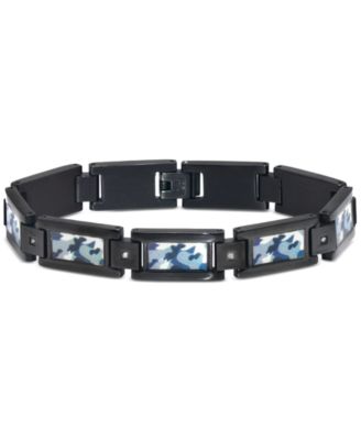 Macy's Brand - Men's Diamond Accent Camo Carbon Fiber Link Bracelet in Black Ion-Plated Stainless Steel