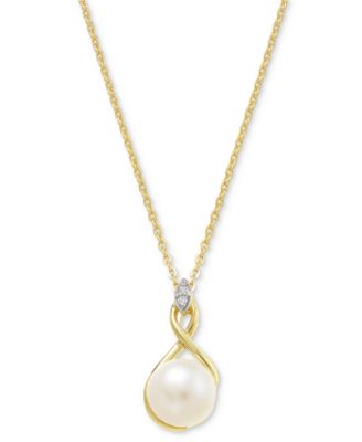 Macy's - Cultured Freshwater Pearl (8mm) & Cubic Zirconia 18" Pendant Necklace in 14k Two-Tone Gold-Plated Sterling Silver