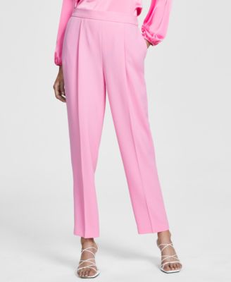 Bar III - Women's Textured Crepe Pleated Pull-On Pants
