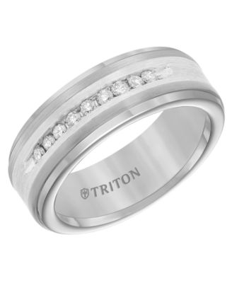 Triton - Men's Diamond Satin Finish Comfort Fit Wedding Band (1/4 ct. t.w.) in Tungsten Carbide & Sterling Silver