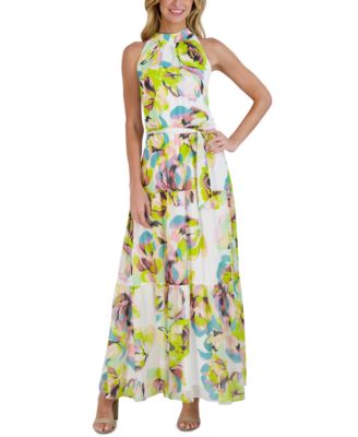 julia jordan - Mock-Neck Tiered Printed Chiffon Maxi Dress