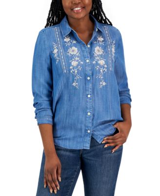 Style & Co - Women's Embroidered 3/4-Sleeve Shirt