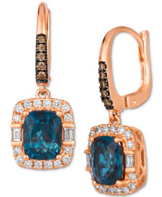 Le Vian - Deep Sea Blue Topaz (2-1/2 ct. t.w.) & Diamond (1/2 ct. t.w.) Drop Earrings in 14k Rose Gold
