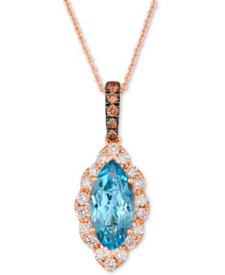 Le Vian - Blue Topaz (1-3/4 ct. t.w.) & Diamond (3/8 ct. t.w.) Marquise Halo Pendant Necklace in 14k Rose Gold, 18" + 2" extender