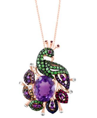 LALI Jewels - Mixed Gemstone (4-1/3 ct. t.w.) Peacock Pendant Necklace in XX, 16" + 2" extender