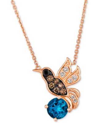 Le Vian - Deep Sea Blue Topaz (1-3/8 ct. t.w.) & Diamond (1/3 ct. t.w.) Hummingbird Pendant Necklace in 14k Rose Gold, 18" + 2" extender