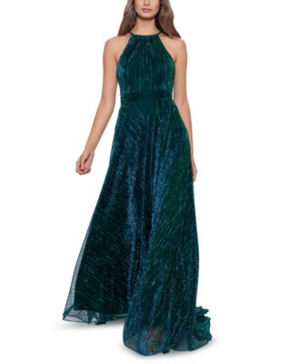 Betsy & Adam - Women's Crinkled Metallic Halter Gown