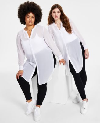Bar III - Semi-Sheer Tunic Blouse, P/XS-4X, Created for Macy's