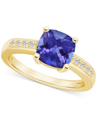 Macy's Brand - Tanzanite (2-1/3 ct. t.w.) & Diamond (1/8 ct. t.w.) Cushion Ring in 14k Gold