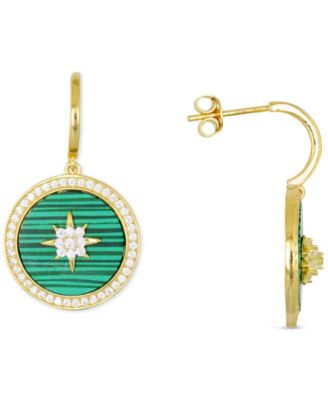 Macy's Brand - Lab-Created Malachite & Cubic Zirconia Dangle Disc Drop Earrings