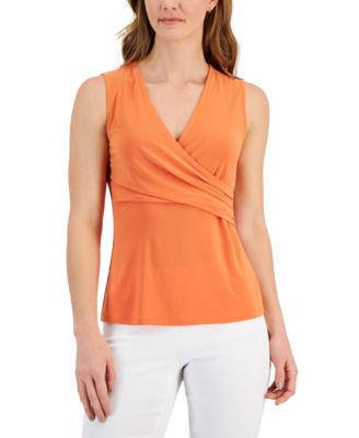 Kasper - Women's Sleeveless Faux-Wrap V-Neck Top