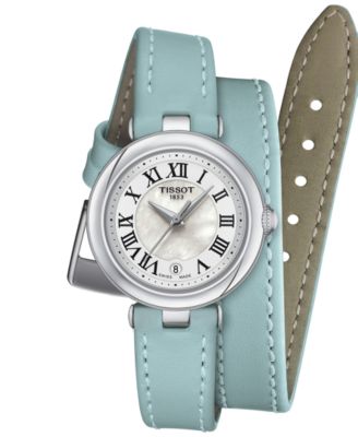 Tissot - Women's Swiss Bellissima Light Blue Leather Double Wrap Strap Watch 26mm