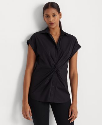 Lauren Ralph Lauren - Women's Twist-Front Cotton Short-Sleeve Shirt