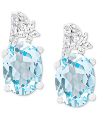 Macy's - Lab-Created Aquamarine (2-1/5 ct. t.w.) & Lab-Created White Sapphire (1/4 ct. t.w.) Stud Earrings in Sterling Silver