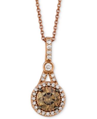 Le Vian - Chocolate Diamond (5/8 ct. t.w.) & Vanilla Diamond (1/4 ct. t.w.) Halo 18" Pendant Necklace in 14k Rose Gold