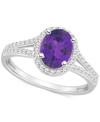 Macy's Brand - Amethyst (1-1/5 ct. t.w.) & Diamond (1/4 ct. t.w.) Oval Halo Split Shank Ring in Sterling Silver (Also in Citrine, Garnet, Peridot, & Blue Topaz)