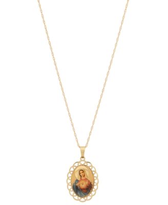 Macy's Brand - Virgin Mary Medallion & Prayer 18" Pendant Necklace in 10k Gold
