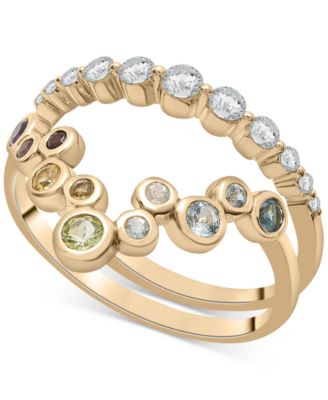 Macy's Brand - 2-Pc. Set Multi-Gemstone Bezel & Accent Rings (3/4 ct. t.w.) in 14k Gold-Plated Sterling Silver