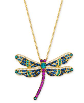 Le Vian - Multi-Gemstone (1-7/8 ct. t.w.) & Diamond (1/3 ct. t.w.) Dragonfly Pendant Necklace in 14k Gold, 18" + 2" extender