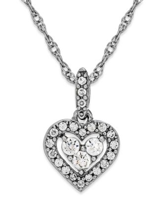 Macy's - Diamond Heart Halo Pendant Necklace in 14k White Gold (1/6 ct. t.w.)